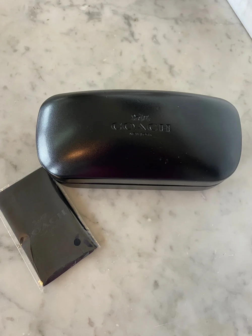 COACH Black and Gold Eyewear Clamshell Case with Cleaning Wipes